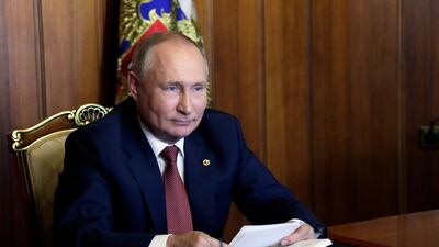 Russian President Vladimir Putin attends a meeting between Russia and Belarus via video link in Crimea, on November 4, 2021. Reuters