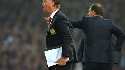 Manchester United manager Louis van Gaal reacts during his team's loss to West Ham United in the Premier League on Tuesday night. Glyn Kirk / AFP / May 10, 2016