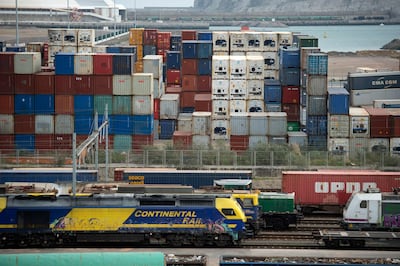 Shipping containers are piled up in Bilbao after hauliers in the northern Spanish city of Santurtzi went on strike over surging fuel prices this month. AFP