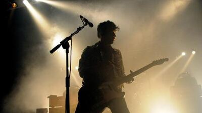 Robbie Furze of the British electro-rock group The Big Pink performs at Kentish Town Forum in London in May 2010. Jim Dyson / Getty Images
