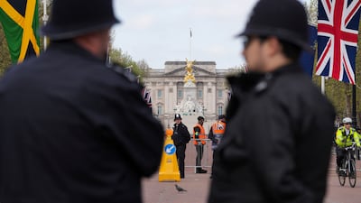 Police officers on duty ahead of King Charles's coronation on The Mall in London on Wednesday. Reuters