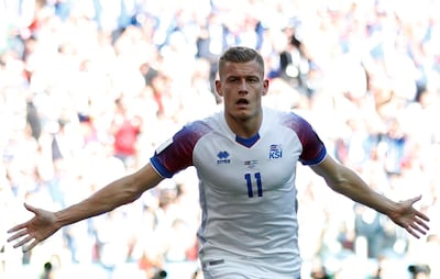 Iceland's Alfred Finnbogason celebrates scoring against Argentina. Carl Recine / Reuters