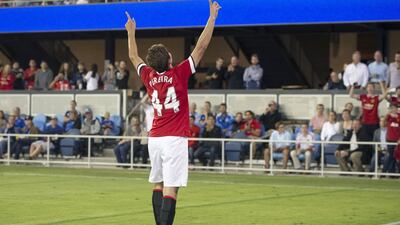 Andreas Pereira of Manchester United celebrates after scoring a goal against San Jose Earthquakes in a pre-season friendly on Tuesday in California. Josh Edelson / AFP / July 21, 2015