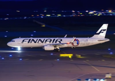 Travellers will 'fly' business class across starry skies where they will see the Northern Lights then land in snowy Rovaniemi. Courtesy Finnair