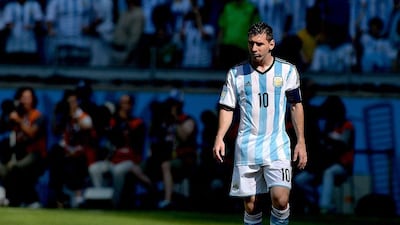 Lionel Messi reacts during Argentina's win over Iran on Saturday at the 2014 World Cup in Belo Horizonte, Brazil. Peter Powell / EPA / June 21. 2014