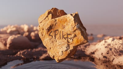 Valuart's video featuring Banksy’s ‘Spike' NFT shows the the rock emerging from water. Courtesy Valuart