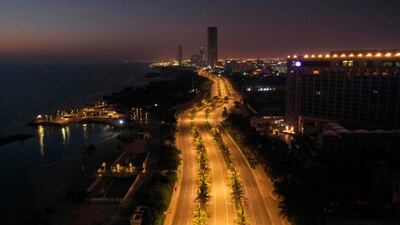 An aerial view shows deserted streets in the Saudi coastal city of Jeddah on April 21, 2020, during the novel coronavirus pandemic crisis. AFP