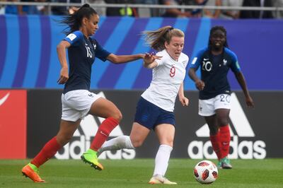 Lauren Hemp, centre, in action for England during an Under 20 World Cup game against France last month, is one of Manchester City's most promising players. AFP