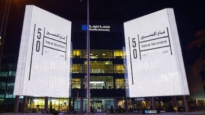 Signs outside Khalifa University. Abu Dhabi Media Office