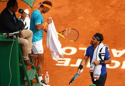 Rafael Nadal, left, was beaten in the Monte Carlo Masters semi-finals by Fabio Fognini, right, who went on to win the tournament. Getty