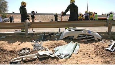 Wreckage on the road from Dubai to Abu Dhabi.