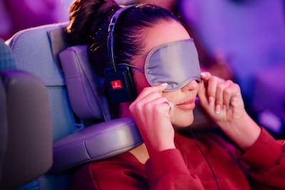 The headrest is designed to be wiped clean and sanitised after every flight. Photo: Emirates