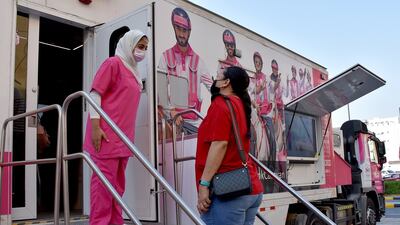 Sharjah’s breast cancer awareness campaign, known as the Pink Caravan, is offering free consultations, mammograms and ultrasound screenings across the UAE. Courtesy Friends of Cancer Patients in Sharjah