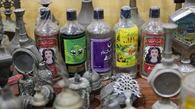Old cosmetic items on display in the home of Jasim Al Ali an Emirati collector who has converted his Sharjah home into a museum. Pawan Singh / The National