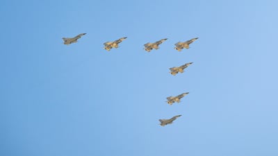 A formation of fighter jets flies past during the Rabdan-Shuwaiman exercise