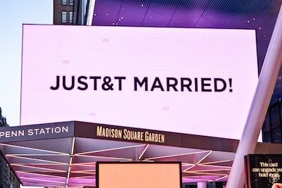 Madison Square Garden lit in pink during Taylor Swift and Travis Kelce's wedding on July 3. EPA