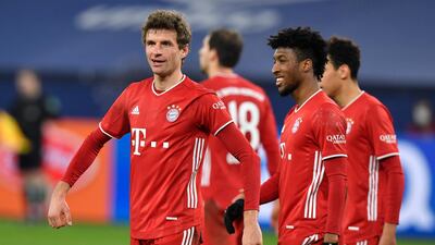 Bayern's Thomas Mueller celebrates after scoring the openin goal. AP