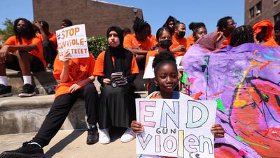Pupils at Launch Charter School gather for a rally on National Gun Violence Awareness Day in Brooklyn, New York. Getty / AFP