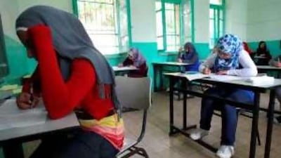 Palestinian students sit for their final high school exams in the West Bank city of Ramallah.