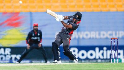 Mohammad Usman of the UAE on his way to 89 against Canada in the T20 World Cup Qualifier on Monday. Victor Besa / The National