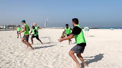 Arabian Knights pre-season rugby training on the beach.