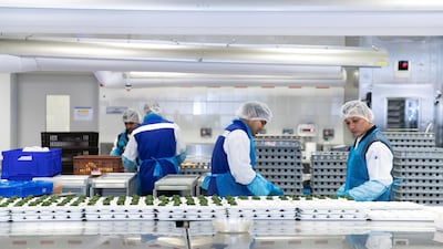 The assembly station at Emirates Flight Catering in January 2019. Reem Mohammed / The National
