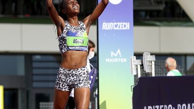 Agnes Tirop of Kenya wins the ADIZERO: ROAD TO RECORDS Women's 10km in 30:01 at adidas HQ on September 12, 2021 in Herzogenaurach, Germany. Getty Images