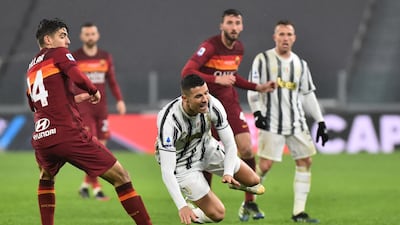 Cristiano Ronaldo is fouled by Roma's Gonzalo Villar. Reuters