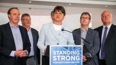 Leader of the Democratic Unionist Party (DUP) Arlene Foster addresses journalists in Belfast, Northern Ireland, June 9, 2017. REUTERS/Liam McBurney