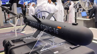 Desert Sting DS-16 precision-guided glide weapon by Halcon on display at the Dubai Airshow. AFP
