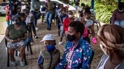 People line up to be vaccinated against Covid-19 in Lawley. AP