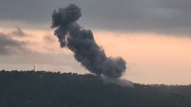 Explosions caused by the actions of Israeli troops in the southern Lebanese village of Arnoun on Tuesday. AFP