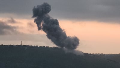 Explosions caused by the actions of Israeli troops in the southern Lebanese village of Arnoun on Tuesday. AFP