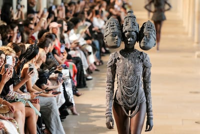 Rahul Mishra was inspired by goddesses and statues for his collection. AFP