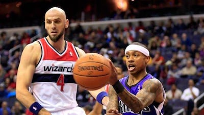 Isaiah Thomas, right, would provide an entertaining one-on-one matchup with an NBA centre. Rob Carr / Getty Images / AFP