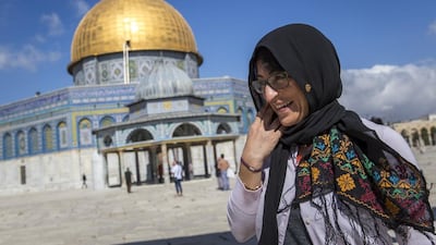Susan Abulhawa, a Palestinian-American writer and human rights activist, visits the site of the Al Aqsa mosque. Rob Stothard / Getty Images