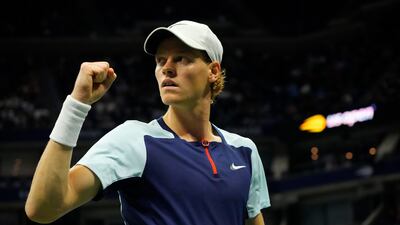 Jannik Sinner celebrates winning a point against Carlos Alcaraz. USA Today