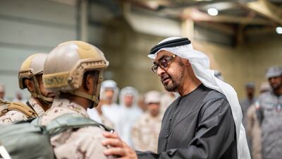 Sheikh Mohamed thanked the brigade’s personnel, praising their dedication and loyalty. Hamad Al Kaabi / UAE Presidential Court