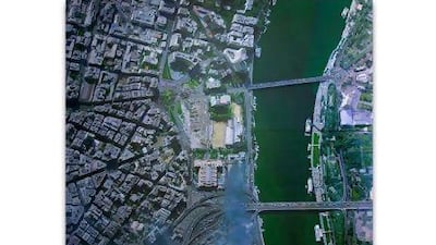 Protests at Tahrir Square, Cairo, Satellite View, January 29, 2011.