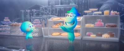 The character 22, voiced by Tina Fey, left, and Joe Gardner, voiced by Jamie Foxx, in a scene from 'Soul'. Disney Pixar