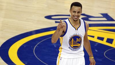 Stephen Curry reacts during the Golden State Warriors' Game 2 win over the Oklahoma City Thunder in the NBA Western Conference finals on Wednesday night. Monica M Davey / EPA / May 18, 2016