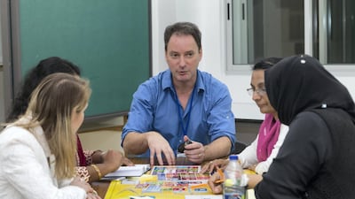 Peter Milne, founder and director of Target4Green, hosts a teacher’s workshop on Education for Sustainable Development at Jumeirah Baccalaureate School Dubai. Navin Khianey for The National