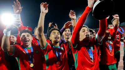 Moroccan players celebrate winning the Under-20 World Cup final. EPA
