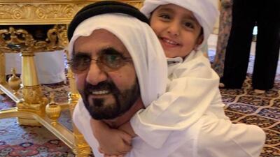 Dubai's Sheikh Mohammed bin Rashid, Vice President and Ruler of Dubai, with a young family member on Eid Al Fitr 2019. Instagram / Sheikha Maryam bint Mohammed bin Rashid Al Maktoum (maryam_mr_al_maktoum)