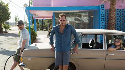 From left, David Sullivan, Will Arnett and Ruth Kearney in Flaked. Benjamin Cohen / Netflix
