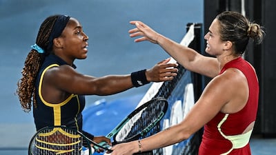 Aryna Sabalenka and Coco Gauff after the match. AFP