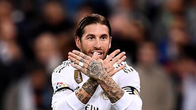 Real Madrid's Sergio Ramos celebrates after scoring. AFP