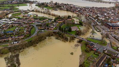 Flooding in Tewkesbury, England. Heavy rain and powerful winds will affect much of the UK this weekend. PA