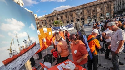 Protesters gather during a demonstration in support of Aquarius, in Palermo, Italy. EPA