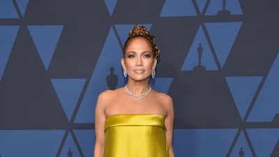 US singer Jennifer Lopez in Reem Acra at the 11th Annual Governors Awards gala hosted by the Academy of Motion Picture Arts and Sciences at the Dolby Theater in Hollywood on October 27, 2019. AFP